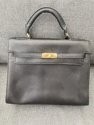 Black Leather Kelly Bag Handbag Gold Hardware M 27 X 33x 10 Cm • £145