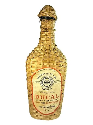 Vintage DUCAL 1969 Wicker Wrapped Portuguese Red Lisbon Grape Wine Bottle • $29.99