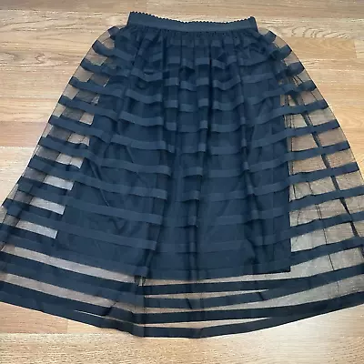 Metrowear Sheer Mesh Stripe Overlay Black Skirt Women's Petite Small NEW • $19.97