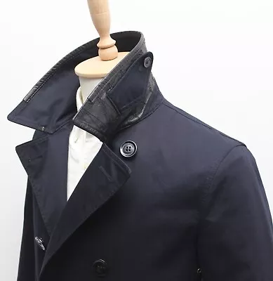 Men's BURBERRY BRIT Cotton Double Breasted Coat Jacket Rain Coat Leather Trim M • $369