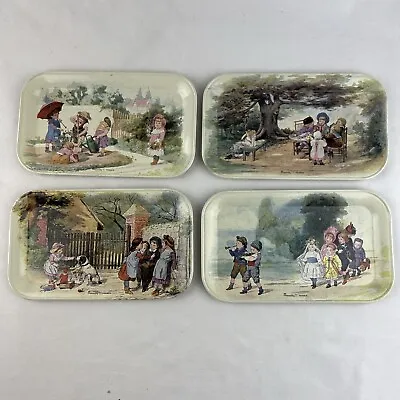 MASSILY FRANCE Mini Tin School Children At Play Set Of 4 Vintage • $19.95