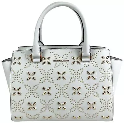 🌞mchael Kors Selma White Studded Gold Flower Leather Crossbody Satchel Bag🌺nwt • $185.99