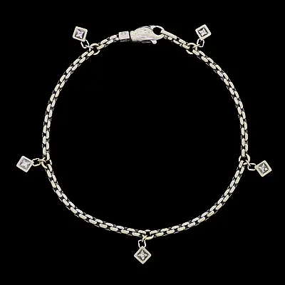 $1234.05 • Buy Vintage 18k White Gold Fope Diamond Dangle Square Charm Bracelet 7 Inch Wrist