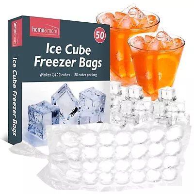 50 Ice Cube Freezer Bags 1400 Disposable Cubes Maker Clear Bag Fridge Party BBQ • £4.99