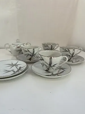 Nagoya China Japanese White And Silver Tea Set 11 Pieces Hand Painted • £15