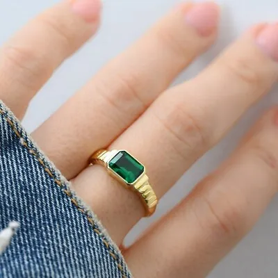 Antique Perfect Vintage Art Deco Wedding Ring 14K Gold Over Emerald Cut Ring • $50.61