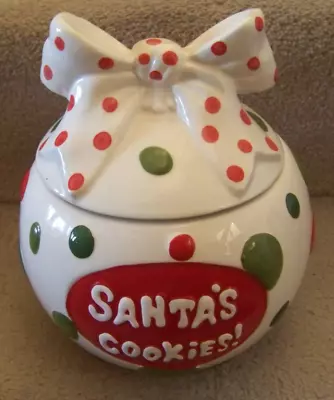 Santa's Cookies Jar Earthenware Christmas Xmas Red / Green Polka Dots • $40