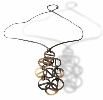 $680 • Buy Hermes Natural Brown Luna Buffalo Horn Made In Vietnam Huge Pendant Necklace    