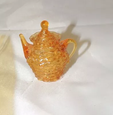 Vintage Handblown Amber/Gold Woven Teapot Dollhouse Miniature Display Decor 1.5  • $23.75