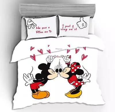 Mickey And Minnie Mouse Kiss Single/Double/Queen/King Bed Quilt Cover Set • $56.32