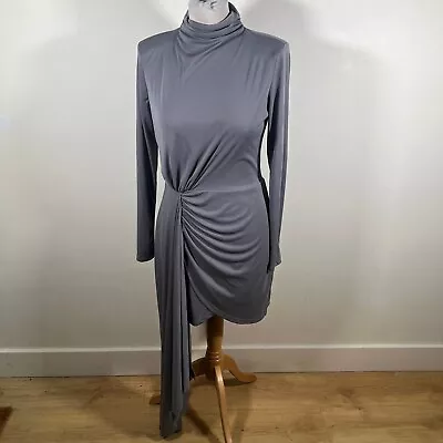 ZARA Dress Draped Asymmetric With Shoulder Pads Long Sleeve Grey NEW M Medium • £24.99