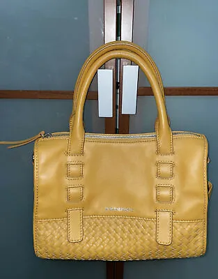 B.Makowsky Woven Accented Tan Leather Top Handle Satchel Tote Purse Handbag • $56.25