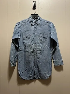 $180 • Buy Vtg WWII Denim Chambray Stenciled Workwear Military 1940s Selvedge Shirt Navy