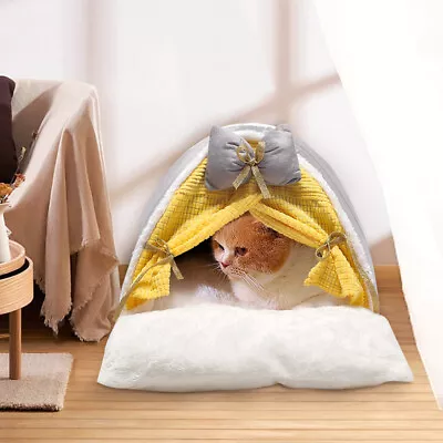 Indoor Pet Dog Cat Bed Cave Round Plush Fluffy Hooded Cat Bed Donut Warming • £13.95