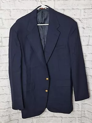 Stafford Sport Coat Men 44L Regular Navy Blue 2 Button Single Vent Jacket Blazer • $25.99