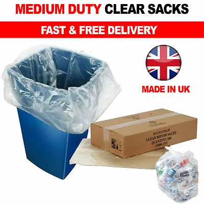 £11.45 • Buy 140G Clear Refuse Sacks Strong Bin Bags Rubbish Scrap Waste Recycling