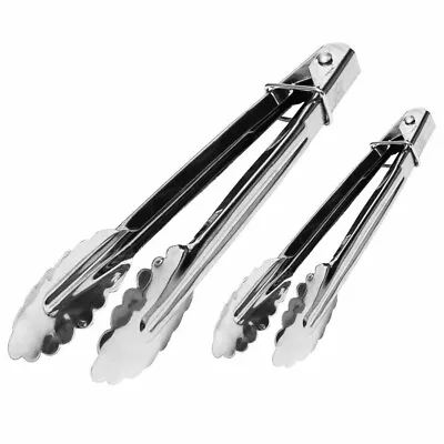 2x Stainless Steel Salad Tongs BBQ Kitchen Cooking Food Serving Bar Utensil Tong • £2.80