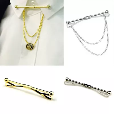 Men’s Shirt Collar Pin Chain Tie Bar Brooch Accessories Men Gift Silver Gold • $8.95