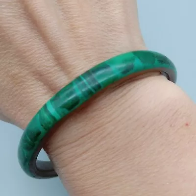 Malachite Mosaic Green Inlay Brass Bangle Bracelet VTG Estate Stackable Retro • $22.99