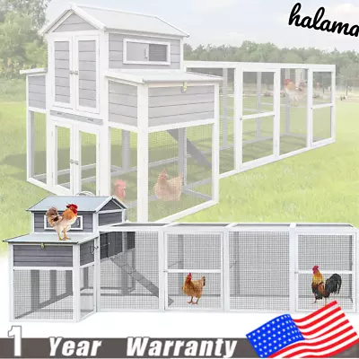 150＂Chicken Coop W/Run Cage Outdoor Hen House Wood W/ 2 Nesting Boxes 5 Perches • $539