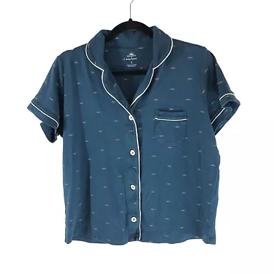 Faherty X Roller Rabbit Womens Pajama Top Button Front Short Sleeve Blue L • $21.24