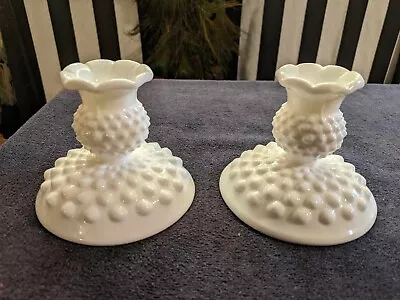 Vintage Fenton Hobnail Milk Glass Candle Holders • $10