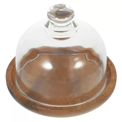 Clear Glass Cake Stand With Wooden Base & Dome Cover For Parties & Weddings-RM • £12.99