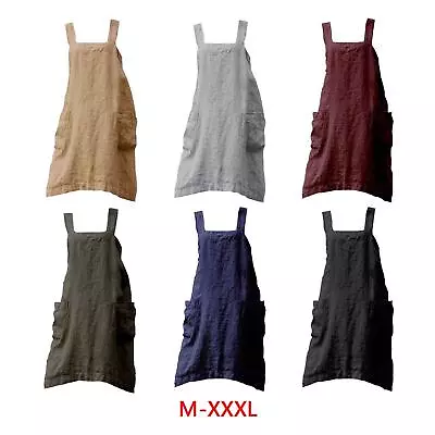 Soft Cotton Linen Apron With Pocket Cooking Long Aprons Chef With Cross Back • £10.57