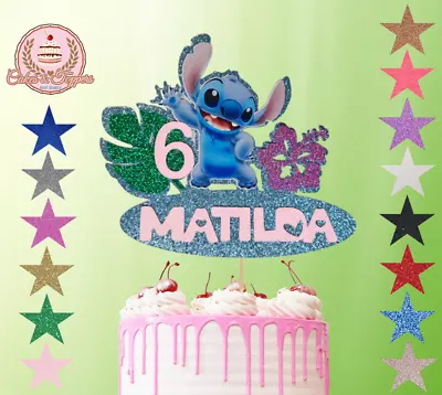 Stitch Cake Topper Glitter / Card Custom Personalised Any Name Any Age • £5.99