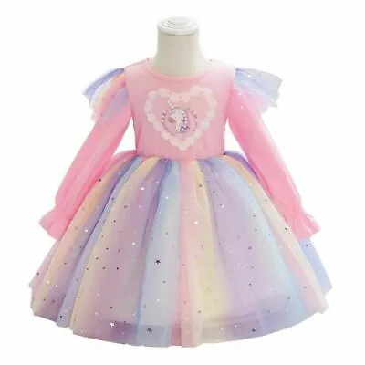 $34.09 • Buy Kid's Girl Unicorn Rainbow Tutu Tulle Dress Birthday Party Princess A-line Dress