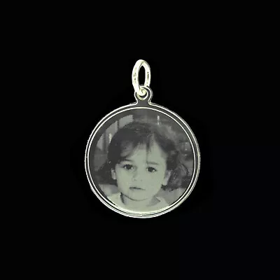 925 Sterling Silver Round Photo / Text Custom Engraved Charm Or Pendant Necklace • £47.99