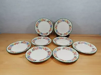 Epoch MARKET DAY E801 Fruit Border Green Trim Round Salad Dessert Plates Set 8 • $29.99