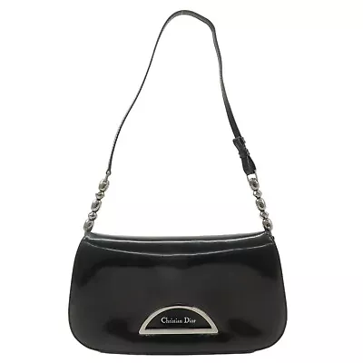 Authentic Christian Dior Enamel Leather Maris Pearl Shoulder Bag Black Used F/S • $350