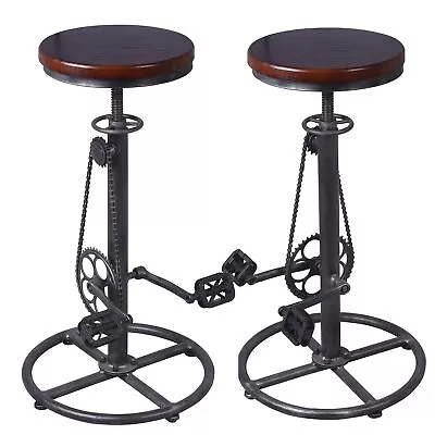 Vintage Bar Stools Set Of 2 Industrial Swivel Wooden Seat Bar Stool Bike Peda... • $162.52