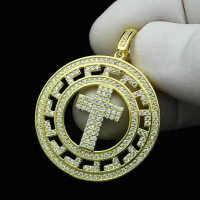 Men's 14K Yellow Gold Finish 2 Ct Diamond Masonic Medallion Charm Cross Pendant • $66