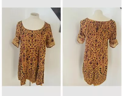 Ecote Tunic Dress Small Gold Pinktuck Short Sleeves Shapeless Coastal OB469549  • $12.95