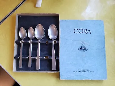 Sola CORA Set Of 8 Dinner & Soup Spoons MCM Stainless Steel Flatware Holland Vtg • $44.95