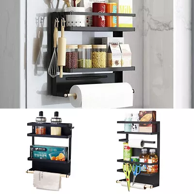 2 Tiers Magnetic Spice Rack Organiser Fridge Storage Organzer Paper Towel Holder • £14.95