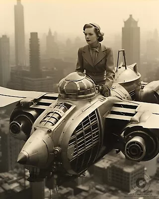 Flying Machine 1927 Photograph Futuristic City Science Fiction Art 8X10 Print • $7.99