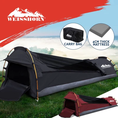 $129.95 • Buy Weisshorn Single Swag Camping Swags Canvas Biker Dome Tent Hiking W/ Mattress