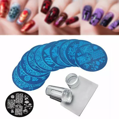 10PCS Stamping Plate+Clear Silicone Stamper+Scraper Nail Art Image Stamp Kit AU • $11.88