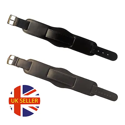 18mm 20mm Military Cuff Style Genuine Leather Watch Strap With Wide Band • £17.50