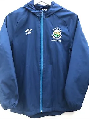 LINFIELD Football Rain Jacket Umbro Blue Hooded Training Boys Medium M • £17.95