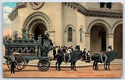 Postcard Cuba Havana The Funeral Car Horse Drawn Hearse Cemetery Church AP10 • $14.99