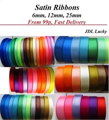 30mtrs SATIN RIBBONS 6mm 12mm 25mm Many Colours FREE DELIVERY • £1.49