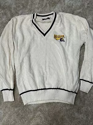 Vintage Nutmeg Mills Michigan Wolverines USA Made Sweater V-neck Mens Size L • $29