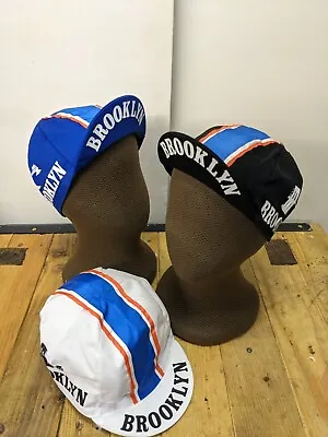$9.95 • Buy Brooklyn Cycling Cap, Made In Italia, White, Black, Blue, Vintage