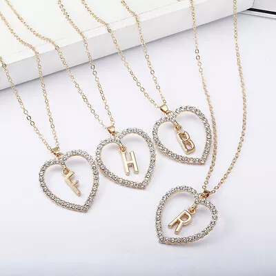 £3.99 • Buy Ladies Gold Love Heart Initial Alphabet Letter Cubic Zirconia Chain Necklace UK