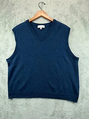 Turnbury 100% Fine Merino Wool Sweater Vest Mens 2XB Big Blue V Neck Pullover 1 • $17.09