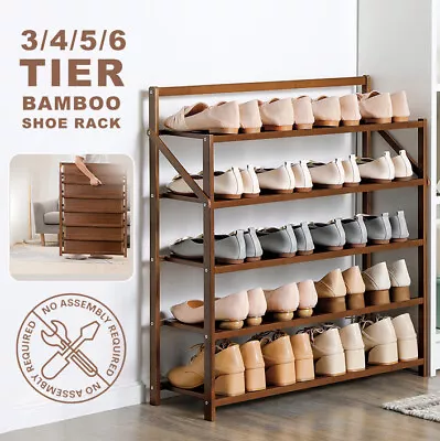 $42.99 • Buy 3-6 Tiers Layers Bamboo Shoe Rack Storage Organizer Wooden Shelf Stand Shelves